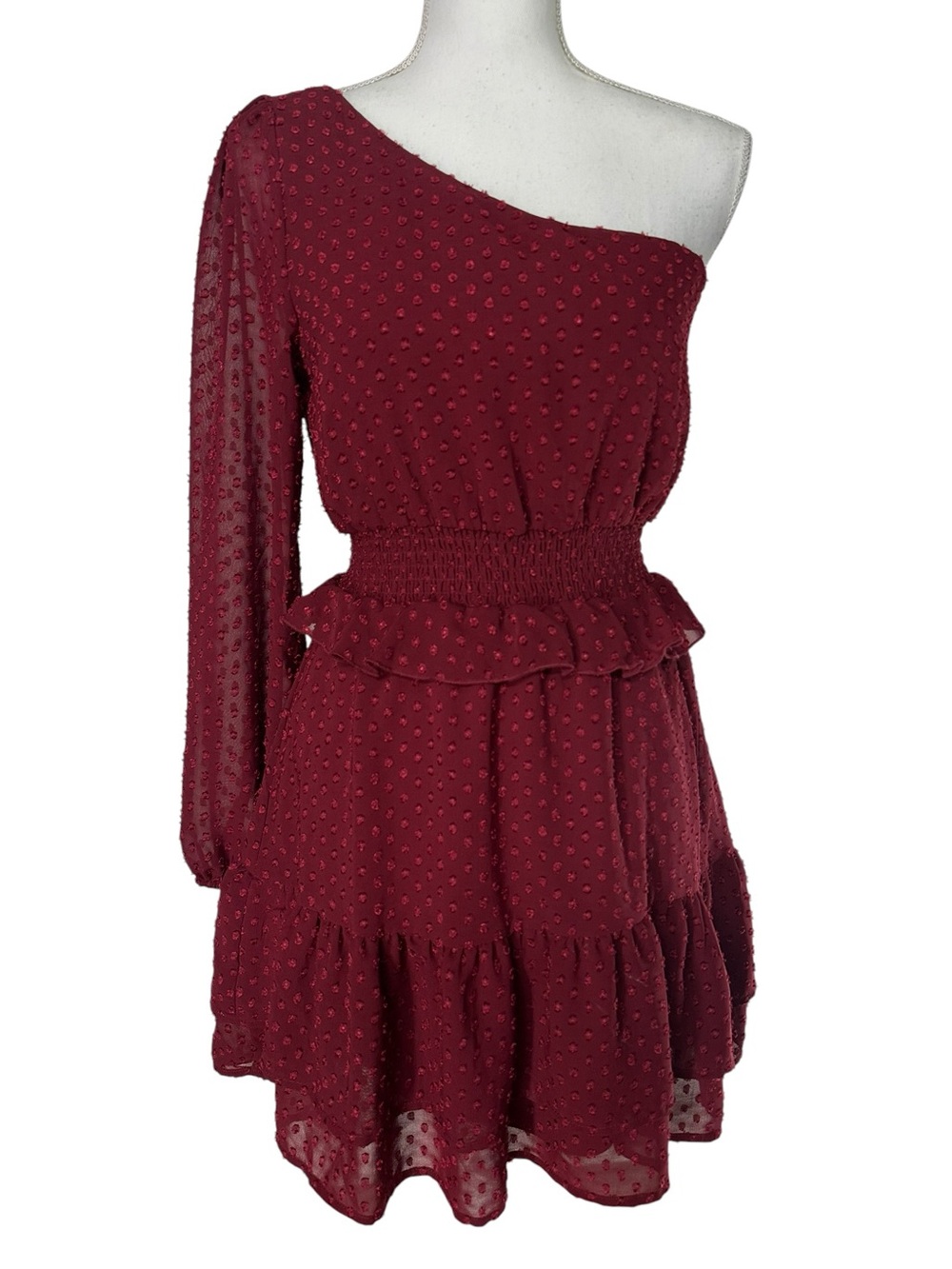 ALTAR’D STATE / Burgundy Sheer Sparkle Dress / One Sleeve / Small / Whimsigoth